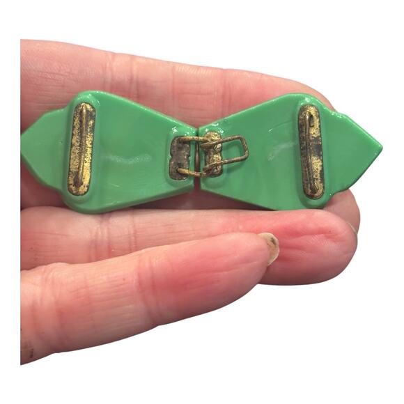 Neon Jade Green Art Deco Glass Buckle Chrome Streamline Gatsby Glam 1920s main image 4